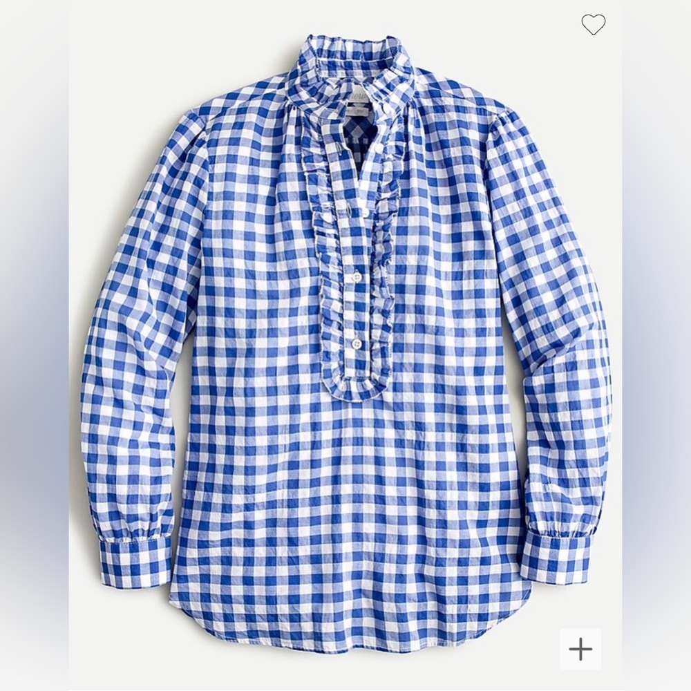 JCREW Classic Fit Ruffle Popover in Crinkle Gingham